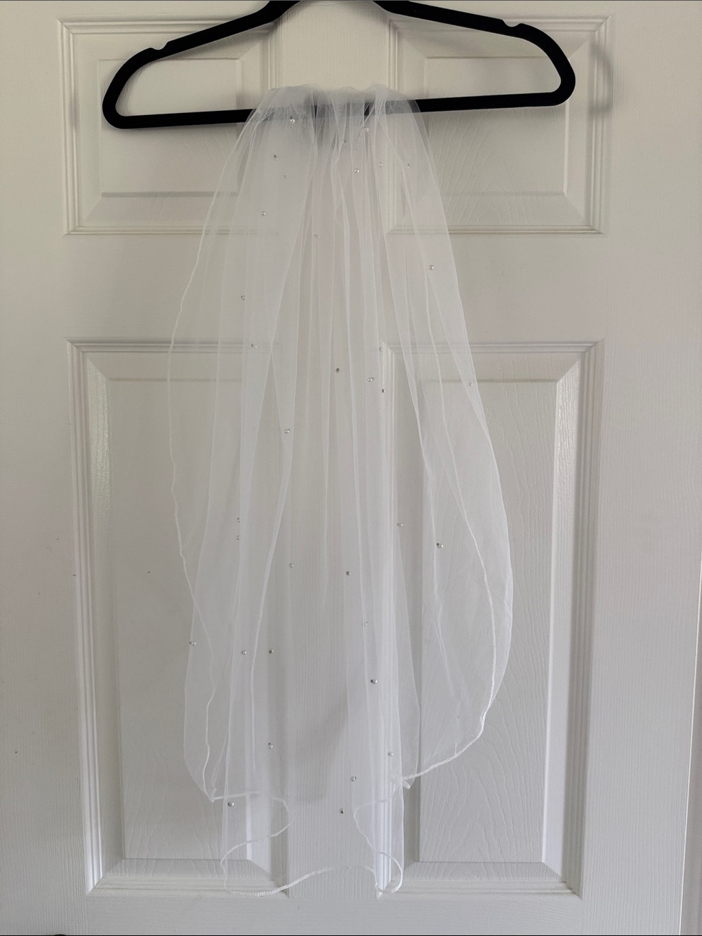 White Bridal Veil with Scattered Pearls